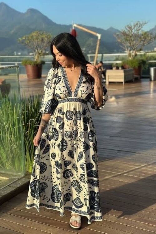 Vestido longo manga sonho de concha