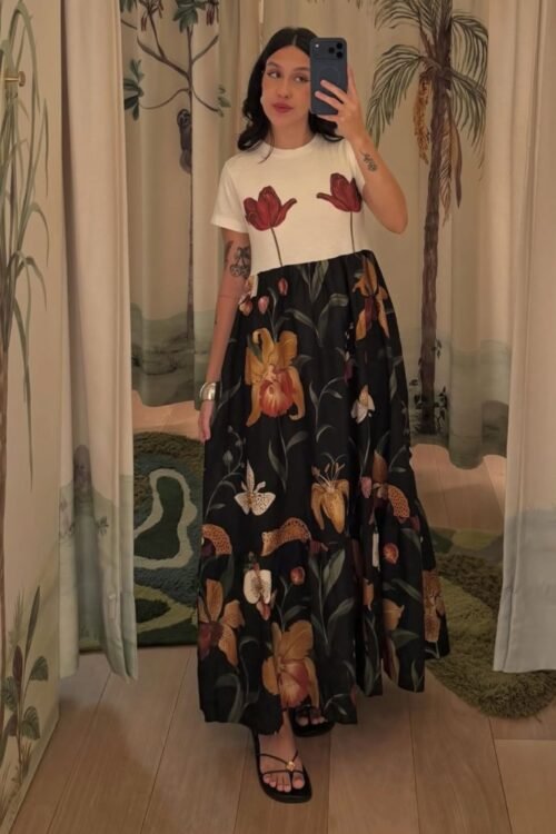 Vestido mídi selva floral